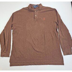 Polo Ralph Lauren Size 2XL Men's Chocolate Brown Long Sleeve Cotton Logo Polo